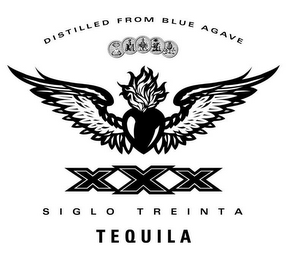 distilled from blue agave xxx siglo treinta tequila
