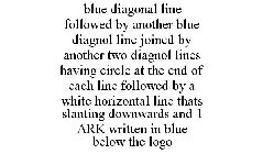 blue diagonal line followed by another blue diagnol line joined by another two diagnol lines having circle at the end of each line followed by a white horizontal line thats slanting downwards and 1 ark written in blue below the logo