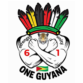 the logo for **6as1, one guyana** trademark approval features a unique design with a white background and a central image of a torso with muscular shoulders and arms. folded hands in cuffs are crossed, with the left forearm over the right forearm. the ima