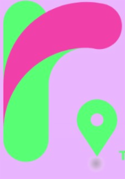 pink, green "r" followed by a green map or location marker used as a "period"