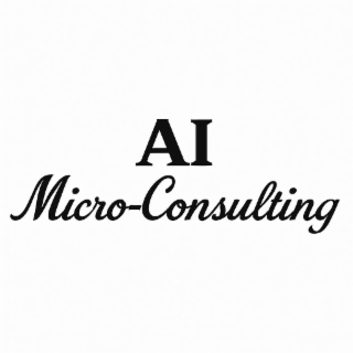 the literal words ai micro-consulting. the letters ai are shown in aptos display font, and the words micro-consulting are shown in spencerian-style cursive script.
