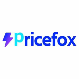 the logo of pricefox features a gradient lightning icon from blue to purple on the left side. the right side is composed of "pricefox", where the letter "p" appears light blue and "ricefox" is blue. the overall color scheme of the trademark adopts blue an