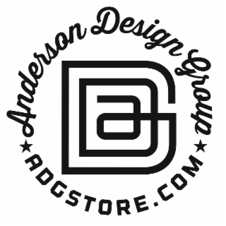 the literal element of the mark is the words "anderson design group," and the website name "adgstore.com." these words are wrapped around the logo, which spells "adg."
