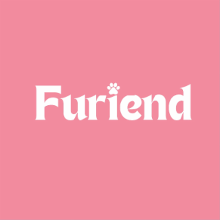 the colors pink and white are claimed as a feature of the mark. the word “furiend” appears in pink on a white background or in white on a pink background, with a paw print replacing the dot above the letter “i.”