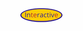the mark consists of the stylized wording "interactive tee" inside an oval. the word "interactive" appears in a custom font with a gradient from red to indigo blue, and the letters “t,” “e,” and “e” in the latter part of "interactive" are visually emphasi