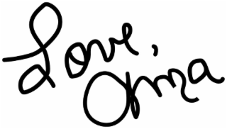 love, ma in cursive single black line writing.