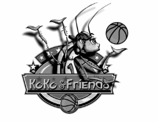 literal element: koko & friends. the bug has the letters "koko" and the number "1" of the front of his jersey.