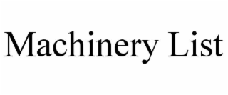 machinery list