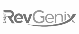 revgenix (r has partial biological design with circle and lines. r is capital and g is capital. the x extends under the genix to letter v.)