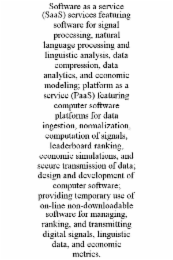 software as a service (saas) services featuring software for signal processing, natural language processing and linguistic analysis, data compression, data analytics, and economic modeling; platform as a service (paas) featuring computer software platform