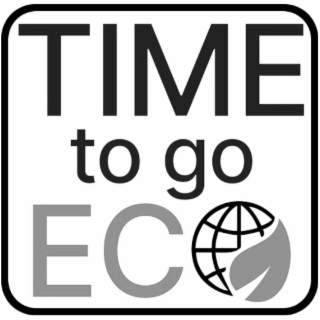 the mark consists of a square containing the phrase "time to go eco." "time" is in bold, uppercase blackletters; "to go" is in lowercase black; and "eco" is in uppercase with "e" and "c" in green. the "o" in "eco" includes a globe with a green leaf overla