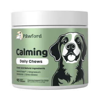 pawford calming daily chews clean and natural ingredients serenichewtm magnesium | melatonin | ginko biloba soft chews* | calming support for dogs  net contents: 9.5 oz (270g)