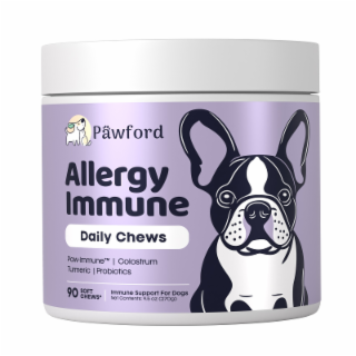 pawford allergy immune daily chews paw-immunetm colostrum turmeric probiotics 90 soft chews* | immune support for dogs net contents: 9.5 oz (270g)