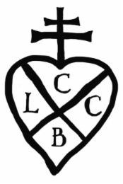 lccb in a heart with a criss cross and a double cross on top. lccb in the heart