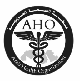 "the mark consists of the wording 'aho' and 'arab health organization' in english, along with the arabic wording that transliterates to 'munazzamat al-sihha al-arabiya', all appearing inside a circular design with a caduceus symbol."