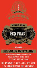 intercontinental reposado cristalino 80 proof / 40% alc by vol premium traditional product since 1991 100% agave simmons intercontinental un producto de mÉxico cleveland, ohio 44111 el paso, texas 79901 -handcrafted- red pearl simmons tequila 750ml