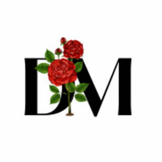 the "dm" with the stem of the rose forming the left stem of the letter "m".