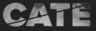 the mark consists of the letters "c," "a," "t," and "e" all on one line, forming the word "cate", all caps and bolded, with a diagonal line running from the bottom left corner of the letter "c" across to the letters "a", "t" and e" to the top right corner