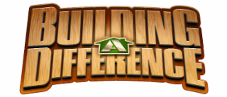the mark consist of the stylized words "building" and "difference" are outlined in dark brown color that looks like a wood finish, stylized letter "a" is shaded gray and outlined in green, the house around the stylized letter "a" is green and outlined in 