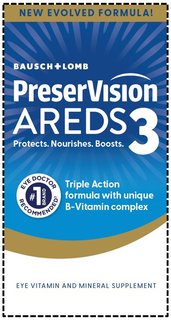new evolved formula! bausch + lomb preservision areds 3 protects. nourishes. boosts. eye doctor recommended #1 brand triple action formula with unique b-vitamin complex eye vitamin and mineral supplement