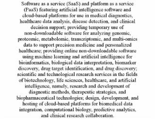 software as a service (saas) and platform as a service (paas) featuring artificial intelligence software and cloud-based platforms for use in medical diagnostics, healthcare data analysis, disease detection, and clinical decision support; providing tempor