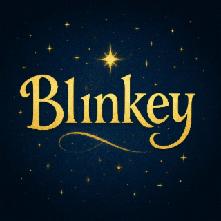 the mark consists of the stylized word “blinkey” in a decorative fantasy font with a star design above the letter “i” and a sweeping curved line extending from the letter “b.”