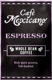 cafe mexicano espresso whole bean coffee rich dark aroma, full bodied