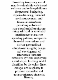 providing temporary use of non-downloadable web-based software and online platforms for personal budgeting, expense tracking, financial goal management, and financial education; providing web-based non-downloadable software using artificial or simulated i