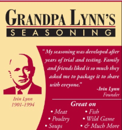 grandpa lynn's seasoning ivin lynn 1901-1994 "put your salt and pepper shakers back on the shelf.-ivin lynn founder