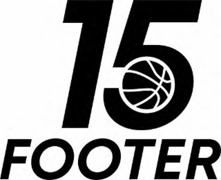 the number "15", with a basketball inside the "5" round enclosure. the word "footer", beneath the number 15.