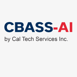 cbass-ai by cal tech services inc.by cal tech services inc.” in gray. the mark is displayed on a white background. the colors blue, red, gray, and white are claimed as a feature of the mark.