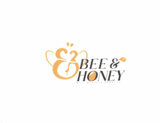 the mark consists of a stylized bee design in gold/orange color positioned above the wording 'bee & honey' in black stylized letters arranged vertically. the bee design features decorative curved lines forming wings and body. small droplet shapes appear t