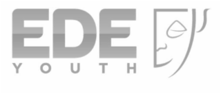 "edeyouth", half of a face, the letter "e" as the eye, the letter "e" as the nose and mouth