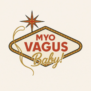 mark consists of the stylized wording “myo vagus” inside a diamond-shaped sign with rounded corners. below the diamond appears the stylized wording “baby!”. above the diamond appears an eight-point starburst design. a curved line appears to the left side 