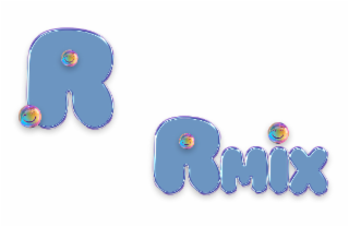 a 3d uppercase letter "r" with a smiley face in the opening at the top and at the bottom of the letter "r". a separate mark is the 3d word rmix with a smiley face as the dot at the top of the letter "i" and in the opening at the top of the letter "r".
