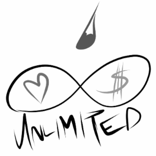 an infinity sign, heart, money symbol or sign, rain drop or dew drop, unlimited