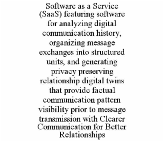 software as a service (saas) featuring software for analyzing digital communication history, organizing message exchanges into structured units, and generating privacy preserving relationship digital twins that provide factual communication pattern visibi