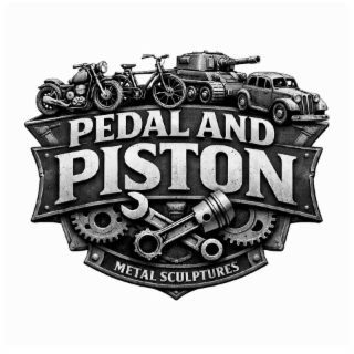 pedal and piston metal sculptures