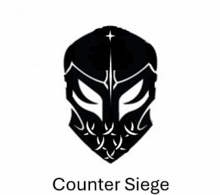 the mark consists of a stylized helmet design above the wording “counter siege.”