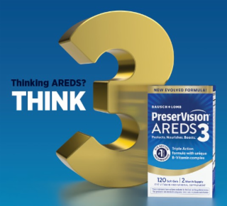 thinking areds? think 3 new evolved formula! bausch + lomb preservision areds 3 protects. nourishes. boosts. eye doctor recommended #1 brand triple action formula with unique b-vitamin complex 120 soft gels 2 month supply eye vitamin and mineral supplemen