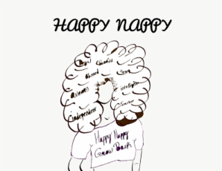 the literal element “happy nappy” at the top of the cartoon drawing