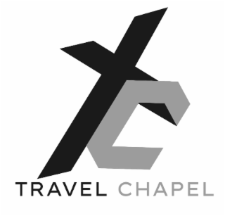 the letters "t" and "c" which are touching, appear above the words travel chapel.