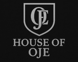 house of oje is the brand name. inside the crest logo is the interlocked oje monogram in serif wordmark.