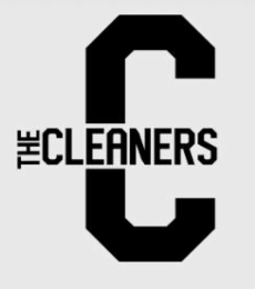 the text of "the cleaners" is overlaid on the background of a capital letter "c".