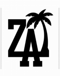 capital z letter with bottom of the z stretched to the right that becomes a palm tree  with three leaves to the left and three leaves to the right, and also becomes the middle of capital letter a.