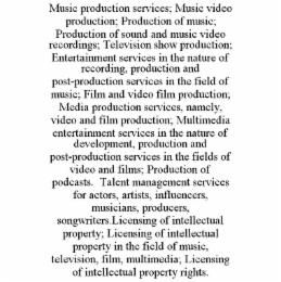 music production services; music video production; production of music; production of sound and music video recordings; television show production; entertainment services in the nature of recording, production and post-production services in the field of 