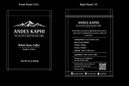 front panel (pdp)andes kaphiperuvian micro-batch specialty coffeewhole bean coffeeback panel (ip)andes kaphiperuvian micro-batch specialty coffeeandes kaphi is sourced from high-altitude peruvian farms and roasted in small batches for sweetness, clarity, 