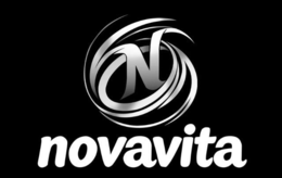 novavita and the logo symbol is capital n with italicized ends with three rings circling the n