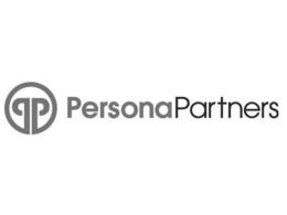 the mark consists of a stylized icon of a circle containing a mirrored image of the letter "p". to the right of the icon appear the words persona partners.
