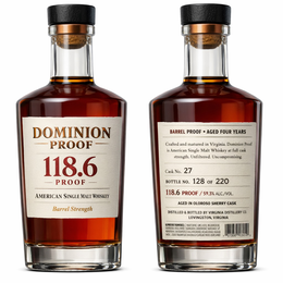dominion proof  xxx proof american single malt whiskey barrel strength barrel proof aged xxx years crafted and matured in virginia, dominion proof is american single malt whiskey at full cask strength. unfiltered. uncompromising. cask no. xx bottle no. xx